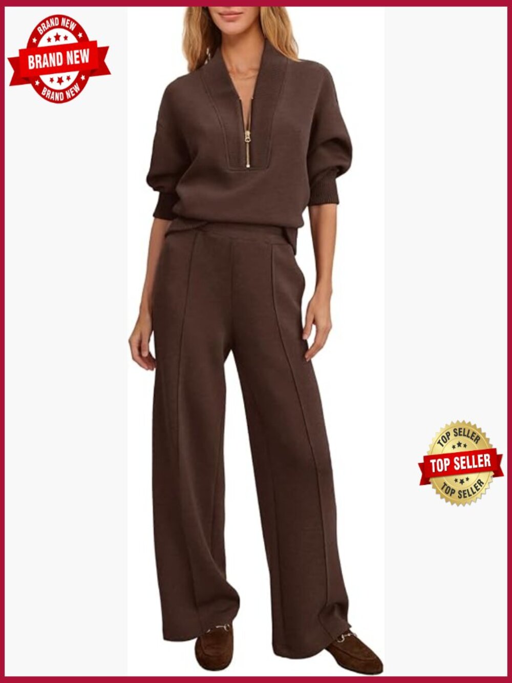 Half Zip Pullover & Wide Leg Pants 2 Piece Set Lounge Travel Outfit